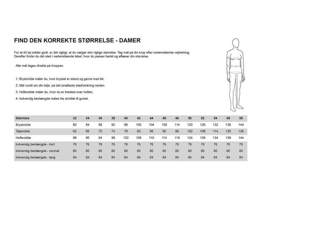 

Størrelsesguide Dame

