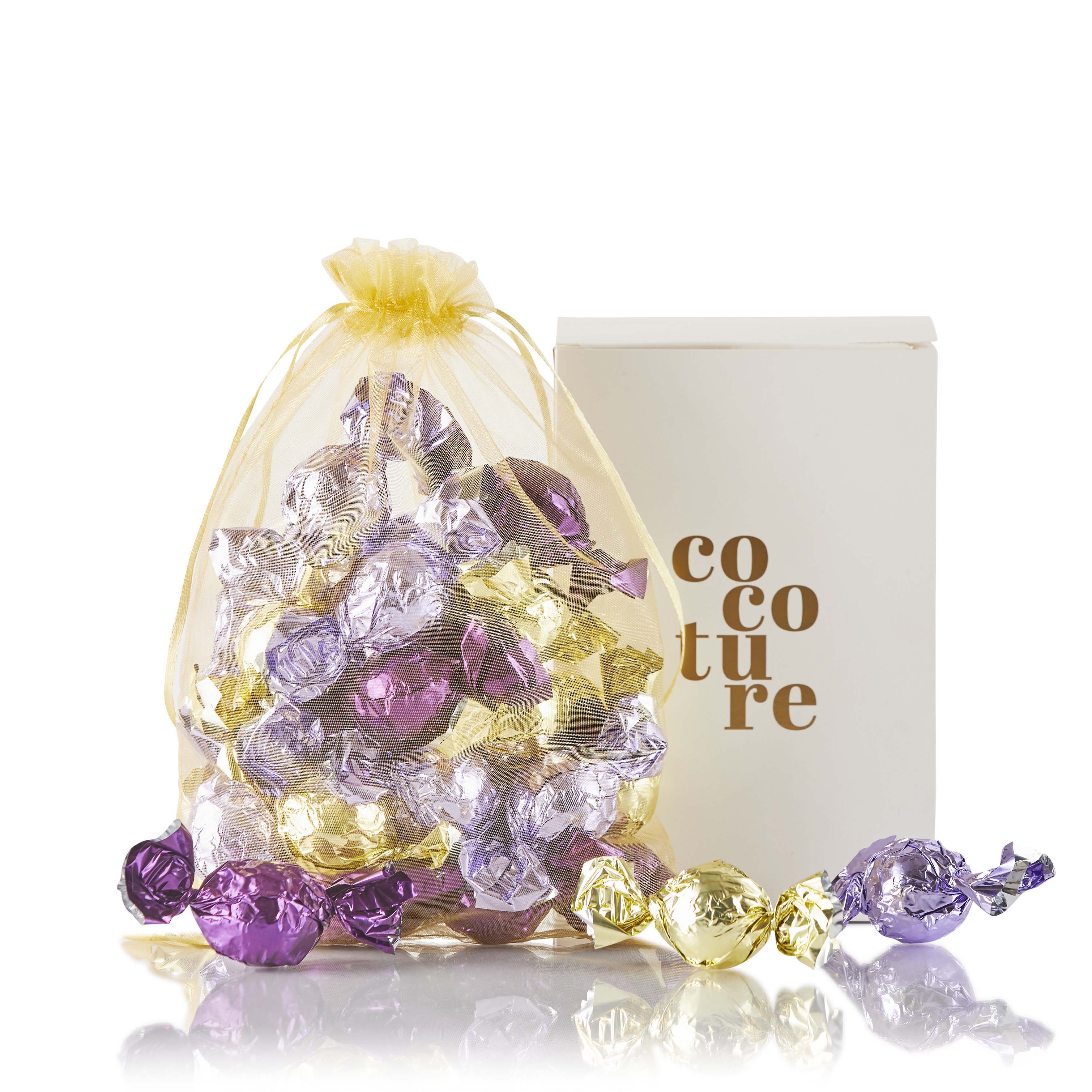 320g Cocoture fyldte chokoladekugler  i guld, lill