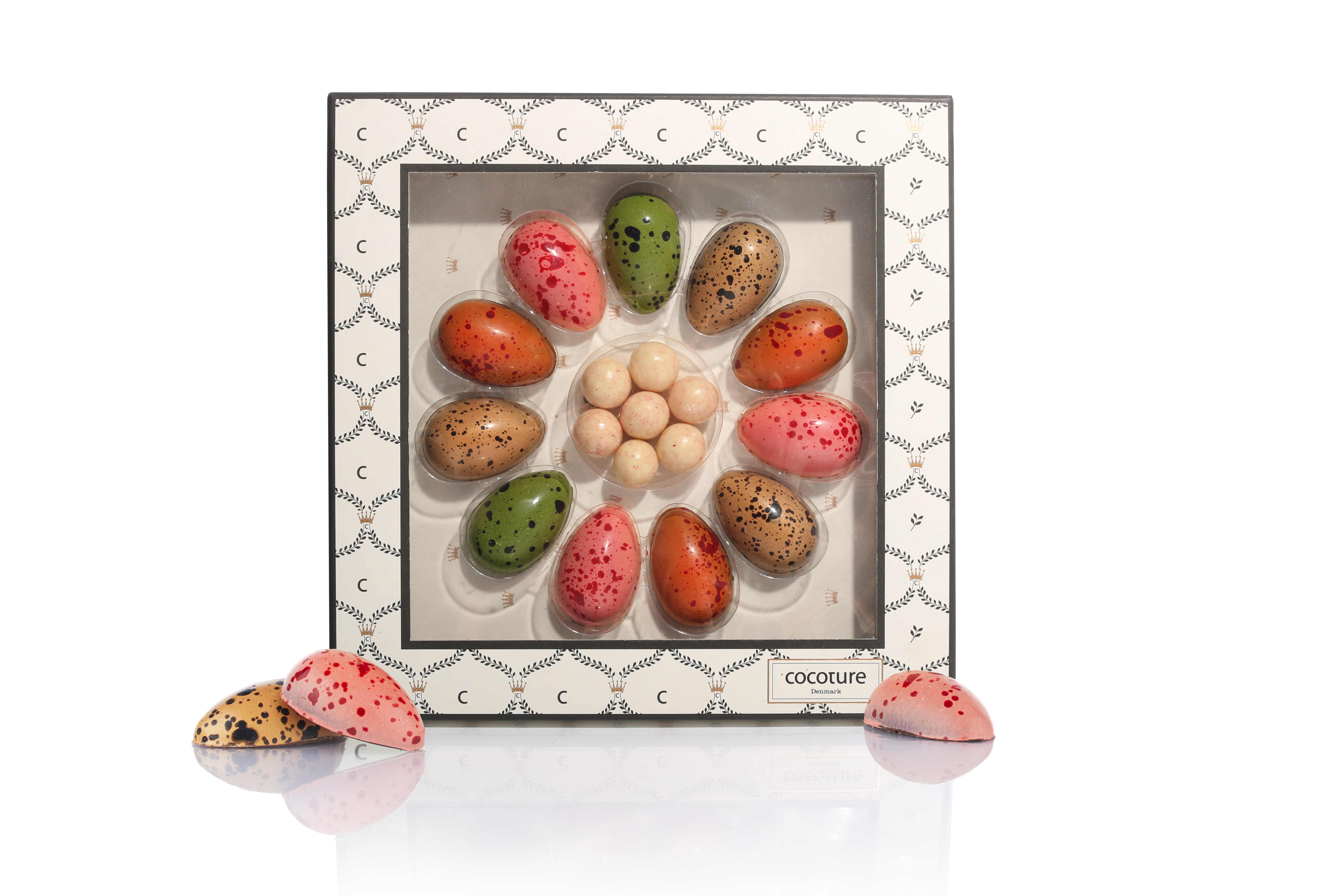 220g fyldte chokoladeæg & lakrids m. hvid chokolad