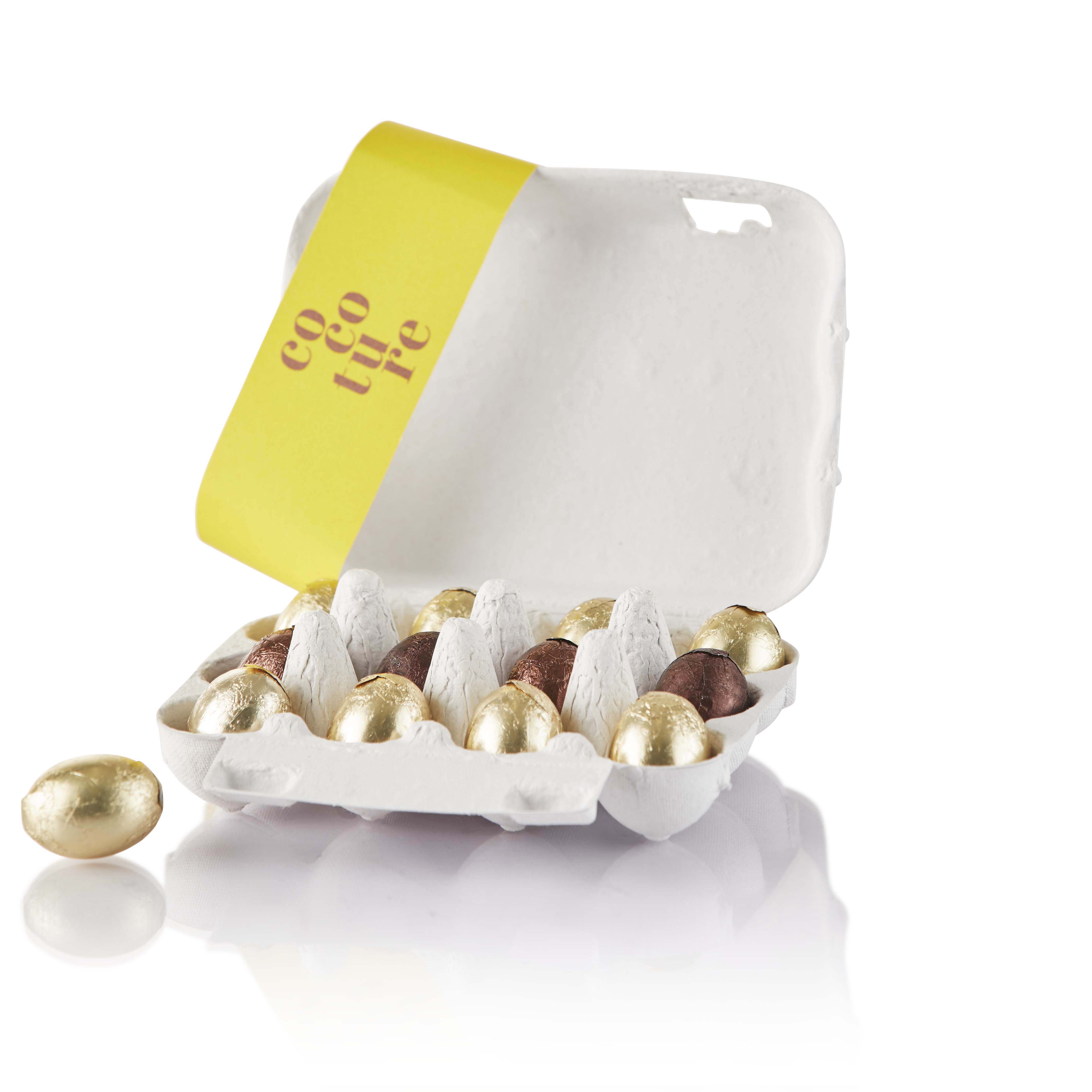 96g mix af nougat pralinéæg i æggebakke med gult C