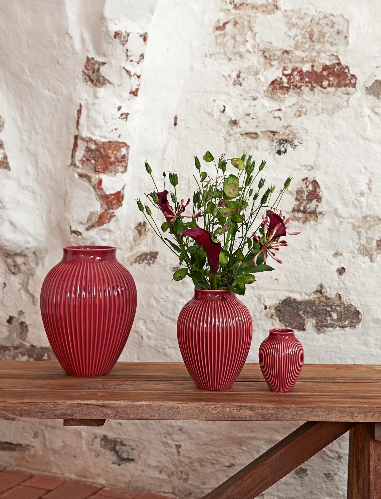 

Knabstrup vase, riller, bordeaux, 3 stk.