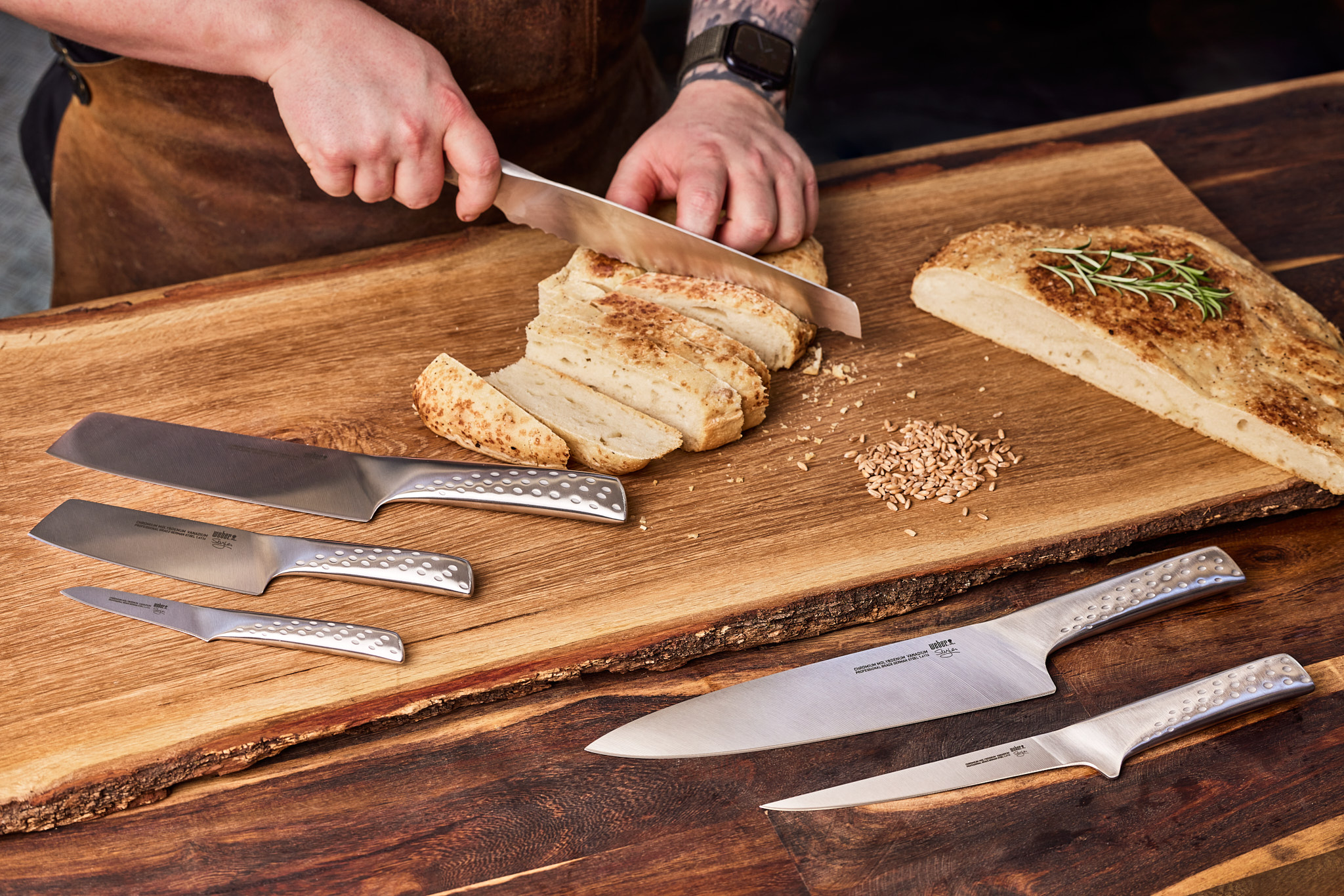 

Weber Style kokkekniv, Brødkniv, Grøntsagskniv stor model, Grøntsagskniv, Urtekniv, Udbener/filetkniv